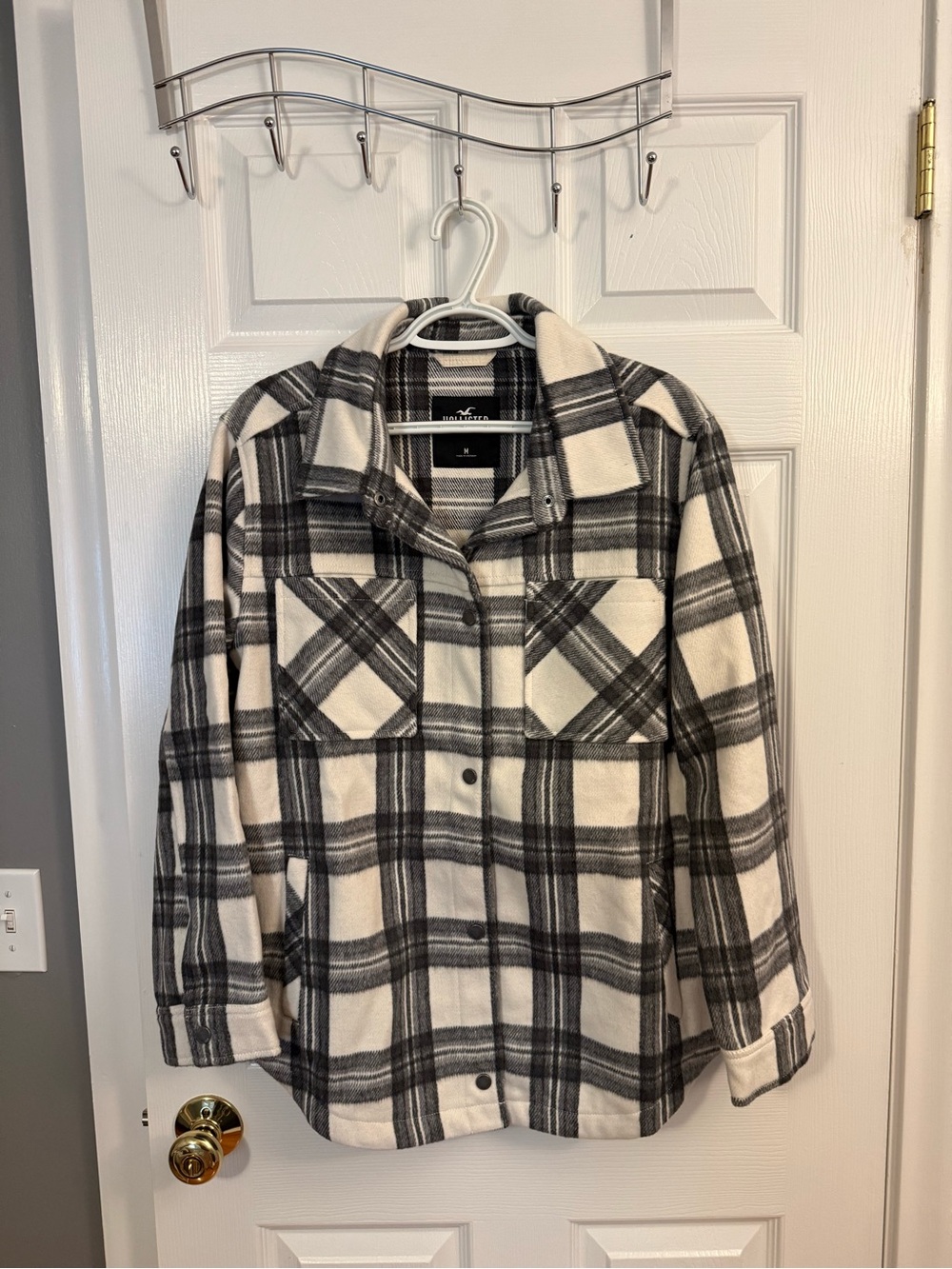 Hollister Black & White Plaid Utility Shacket